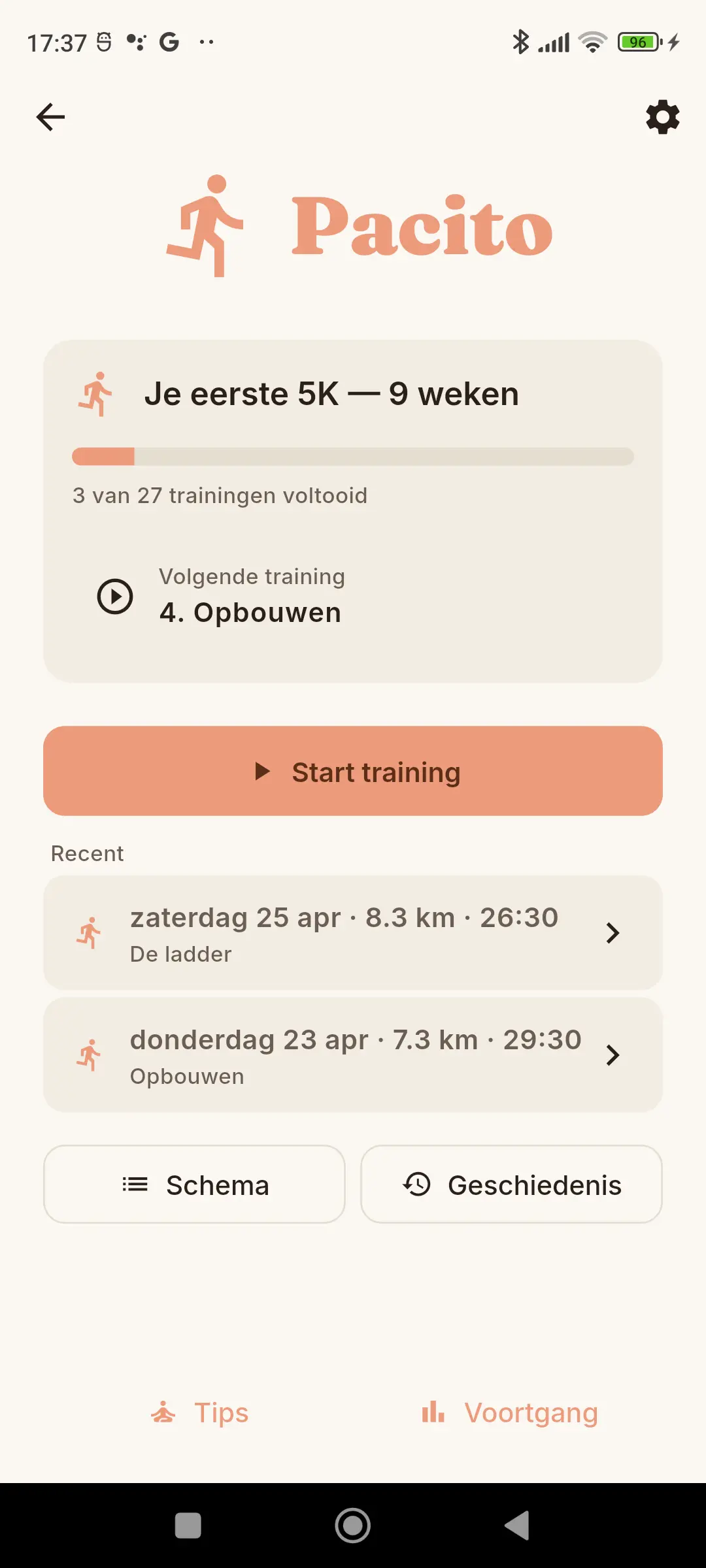 Een training starten