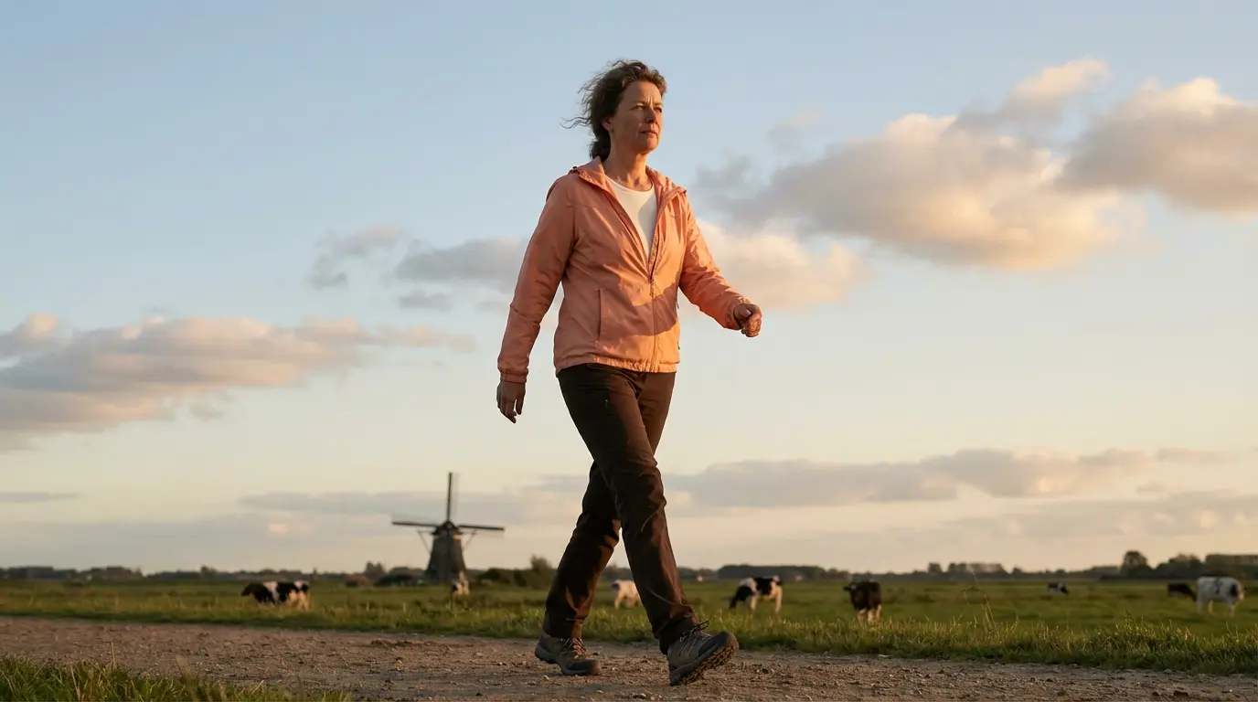 Stevig wandelen door een Nederlands landschap